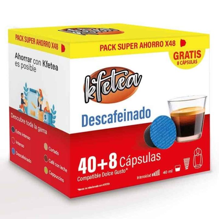 Descafeinado Dolce gusto compatible marca Kfetea 48 cápsulas, Formato Super Ahorro