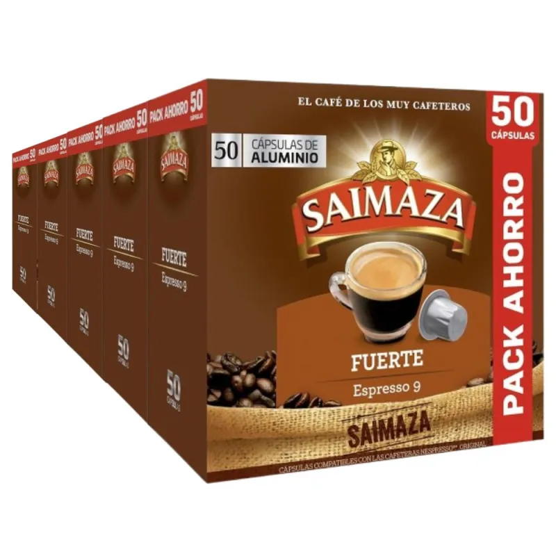 5 Cajas de Café Fuerte Saimaza PACK AHORRO 250 cápsulas de aluminio compatibles Nespresso