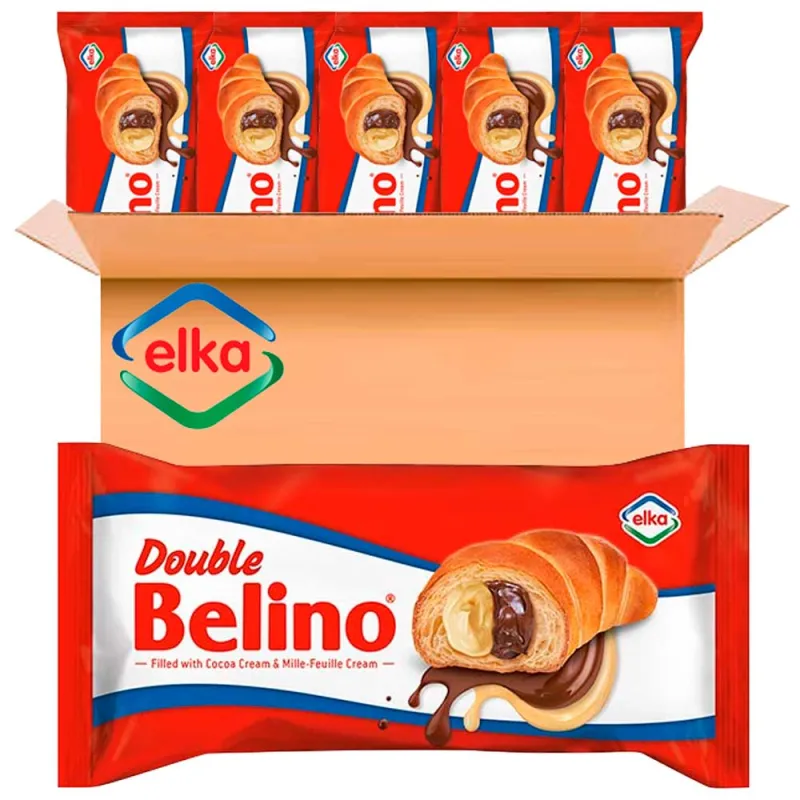 Croissants rellenos de Chocolate Blanco y Negro Belino caja de 20 unidades de 60 gr Croissants rellenos de Chocolate Blanco y Negro Belino caja de 20 unidades de 60 gr