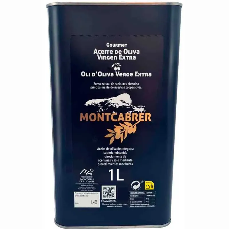 Aceite Montcabrer  Virgen Extra 1 litro procedencia Comunidad Valenciana