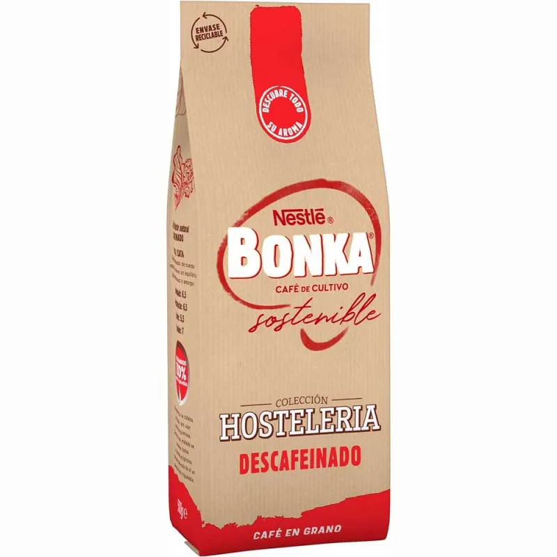 Bonka descafeinado  500 gr Especial Hosteleria. Café en grano de cultivo sostenibe