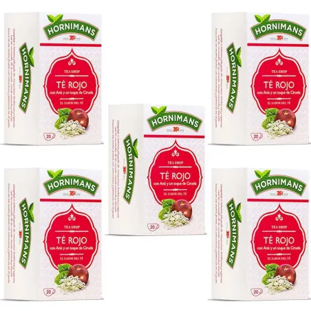 5 cajas Te rojo con Anis y ciruelas 5 cajas Hornimans 20 infusiones