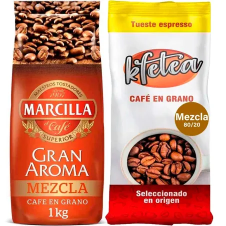 Marcilla Gran Aroma Mezcla y Kfetea Mezcla 2 kilos de  café en grano