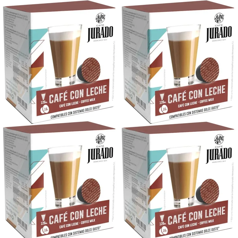 4 cajas Cafe con leche café Jurado, 16 cápsulas para Dolce Gusto