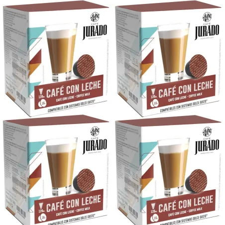4 cajas Cafe con leche café Jurado, 16 cápsulas para Dolce Gusto