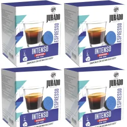 4 cajas de Intenso Descafeinado Café Jurado, 16 cápsulas para Dolce Gusto