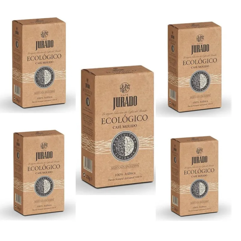 Pack de 5 Natural Ecológico Café molido Jurado Cafés del mundo. 250 gr.