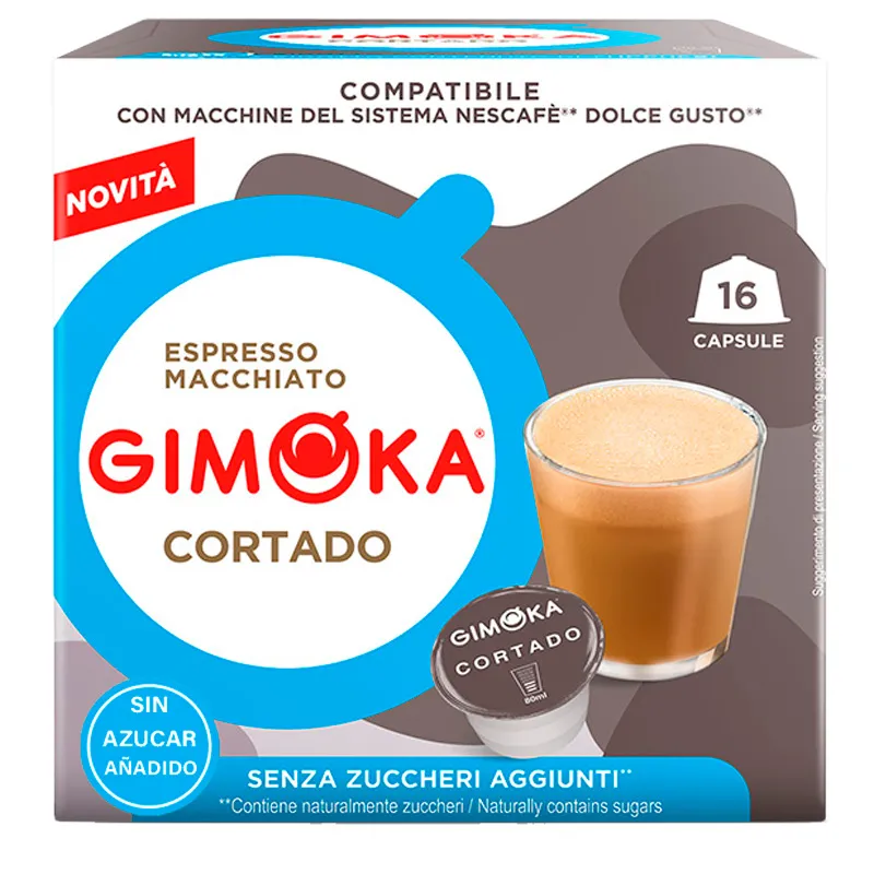Cortado sin Azúcar añadido 16 Cápsulas Gimoka compatibles con Dolce Gusto