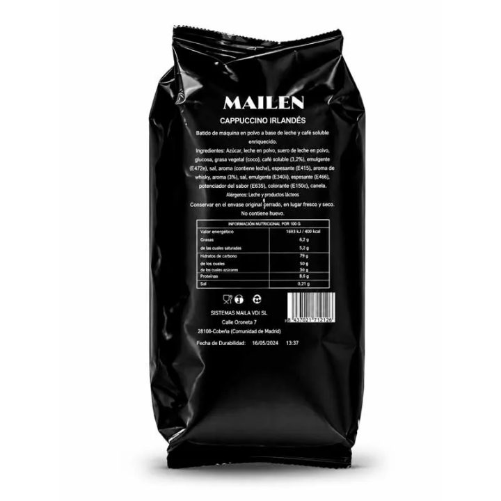 Cappuccino Irlandés (Irish) Mailen 1kg Soluble Especial Vending