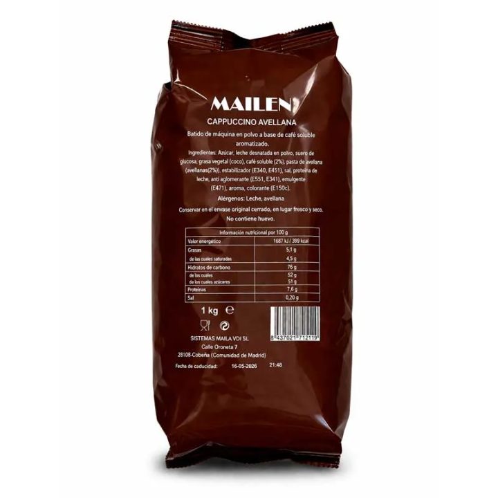 Cappuccino Avellana Mailen 1kg Soluble Especial Vending