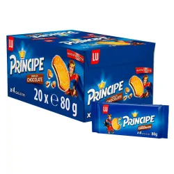 Galletas Principe rellenas de chocolate, caja con 20 paquetes de 80 gramos