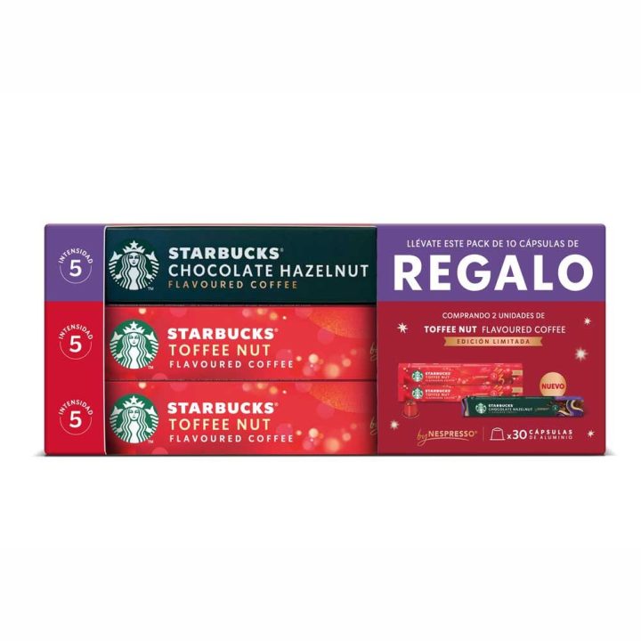 Lote Starbucks para Nespresso · Toffee Nut y Chocolate Hazelnut + tubo de regalo · 30 cápsulas frontal