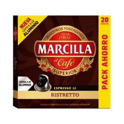 Ristretto Marcilla, 20 cápsulas de aluminio compatibles con Nespresso