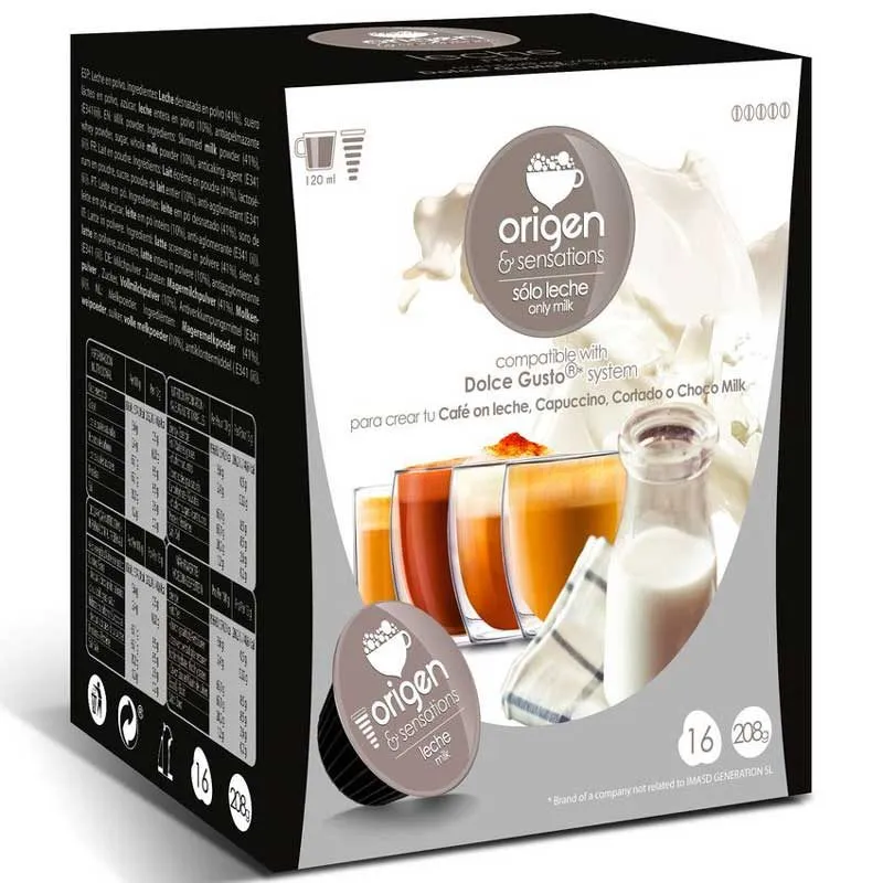 LECHE, 16 cápsulas ORIGEN Sensations compatibles Dolce Gusto LECHE, 16 cápsulas ORIGEN Sensations compatibles Dolce Gusto