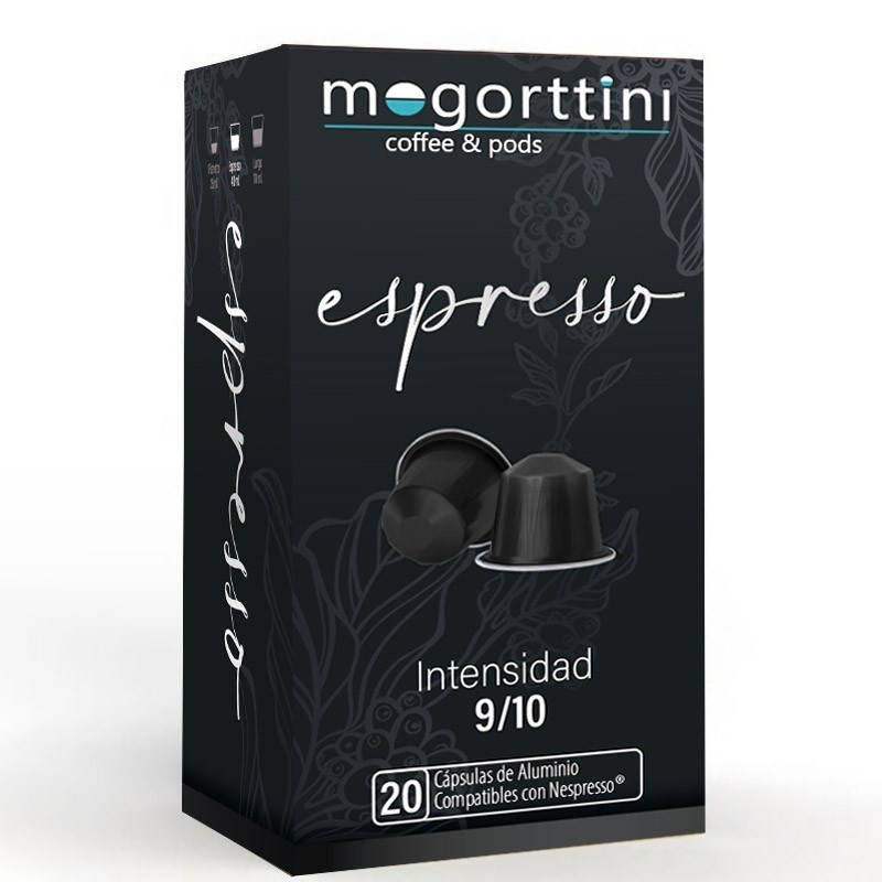 Espresso marca Mogorttini, 20 cápsulas aluminio . Compatibles con Nespresso.