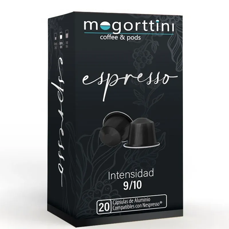 Espresso marca Mogorttini, 20 cápsulas aluminio . Compatibles con Nespresso. Espresso marca Mogorttini, 20 cápsulas aluminio . Compatibles con Nespresso.