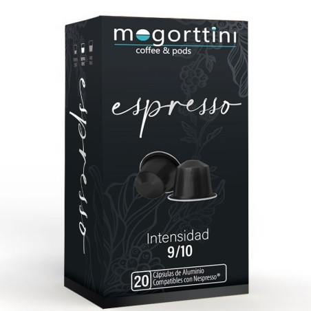 Espresso marca Mogorttini, 20 cápsulas aluminio . Compatibles con Nespresso.