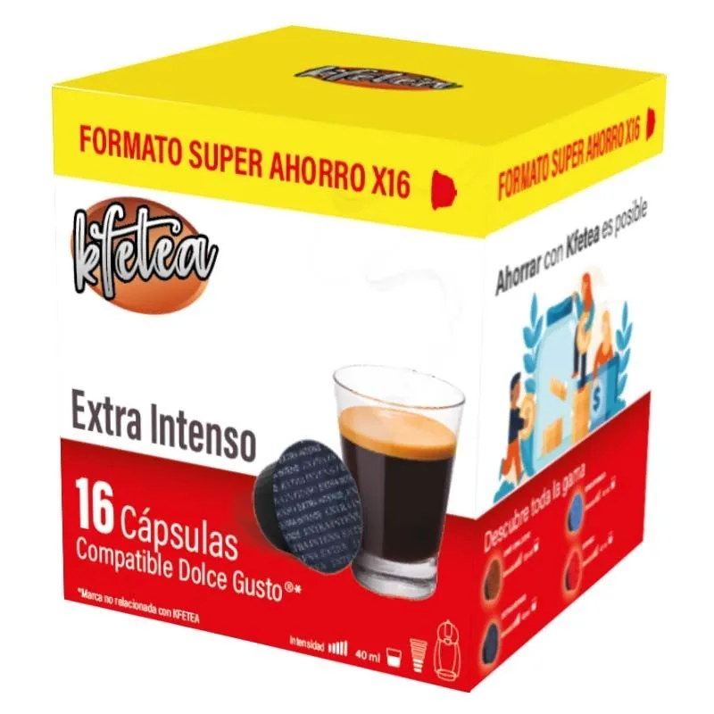 Extra Intenso Kfetea 16 cápsulas, Formato Super Ahorro compatible Dolce Gusto