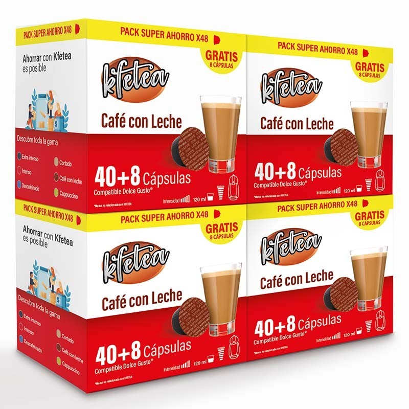 Cafe con leche Kfetea 4 cajas de 48 capsulas compatibles Dolce Gusto