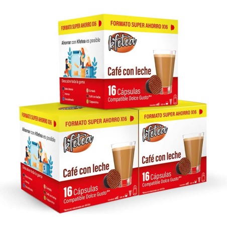 Cafe con leche Kfetea 3 cajas de 16 capsulas compatibles Dolce Gusto