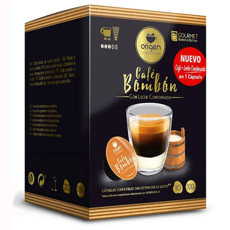 Café Bombón en cápsulas Origen&Sensations compatibles con Dolce Gusto. Café Bombón en cápsulas Origen&Sensations compatibles con Dolce Gusto.