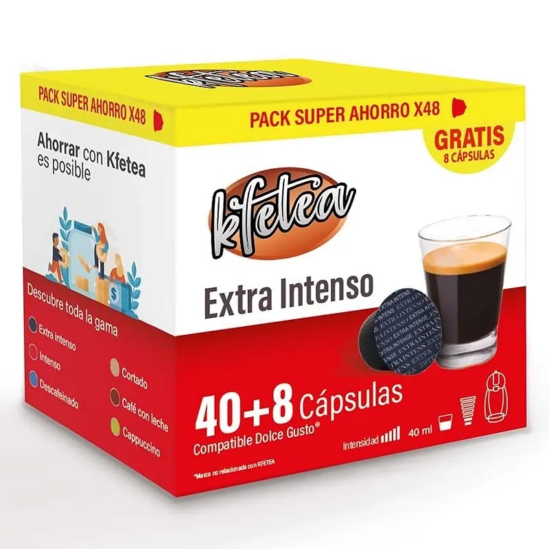 Extra Intenso Dolce gusto compatible marca Kfetea 48 cápsulas, Formato Super Ahorro Extra Intenso Dolce gusto compatible marca Kfetea 48 cápsulas, Formato Super Ahorro