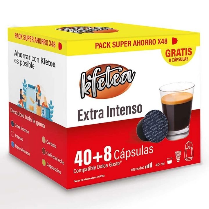 Extra Intenso Dolce gusto compatible marca Kfetea 48 cápsulas, Formato Super Ahorro