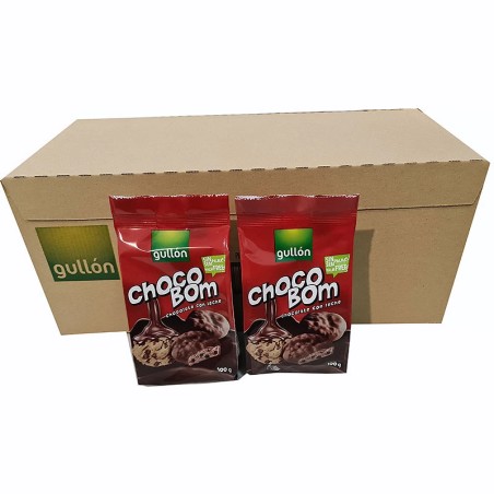 ChocoBom Chocolate con leche caja 12 bolsas de  100 gramos  galletas Gullón