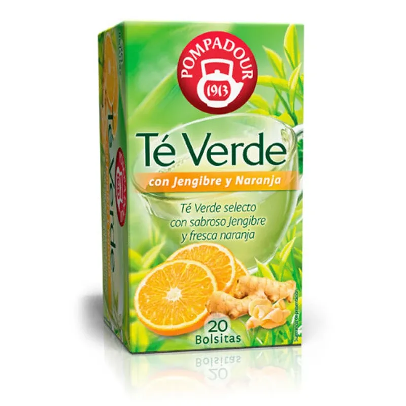 Te verde selecto con Jengibre y Naranja , 20 infusiones Pompadour