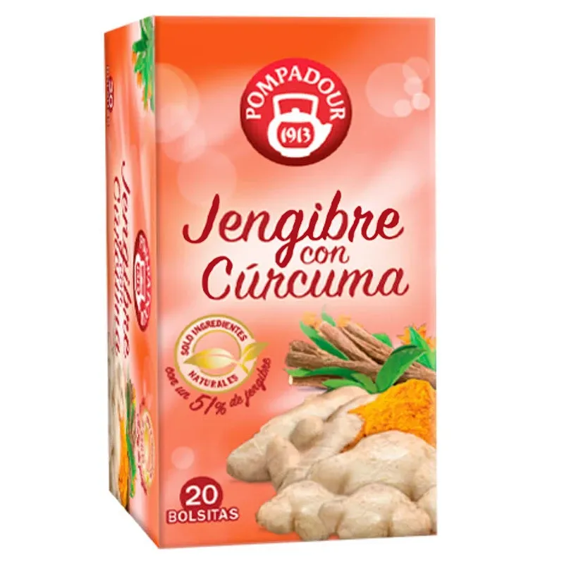 Jengibre con Cúrcuma, 20 infusiones de Pompadour Jengibre con Cúrcuma, 20 infusiones de Pompadour