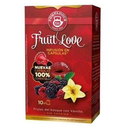 Fruit Love, frutas del bosque con vainilla, 10 Cápsulas Pompadour, compatibles Nespresso®