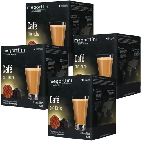 Cafe con leche Mogorttini 4 cajas de 16 cápsulas compatibles Dolce Gusto