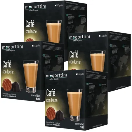 Cafe con leche Mogorttini 4 cajas de 16 cápsulas compatibles Dolce Gusto Cafe con leche Mogorttini 4 cajas de 16 cápsulas compatibles Dolce Gusto