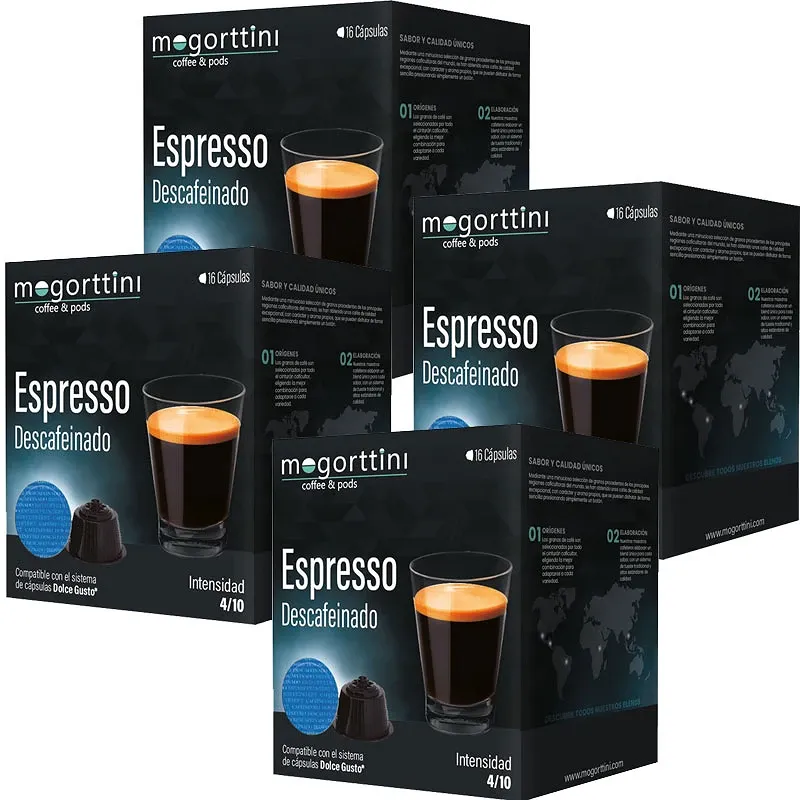 Descafeinado Mogorttini 4 cajas de 16 cápsulas compatible Dolce Gusto Descafeinado Mogorttini 4 cajas de 16 cápsulas compatible Dolce Gusto