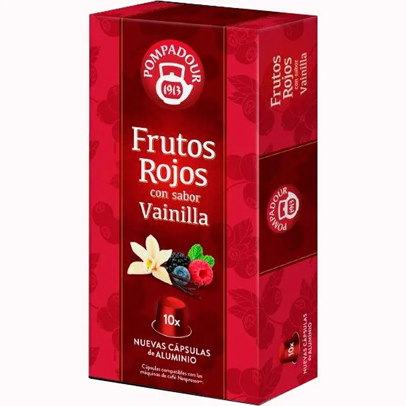 Frutos Rojos con sabor vainilla, 10 Cápsulas aluminio Pompadour, compatibles Nespresso Frutos Rojos con sabor vainilla, 10 Cápsulas aluminio Pompadour, compatibles Nespresso