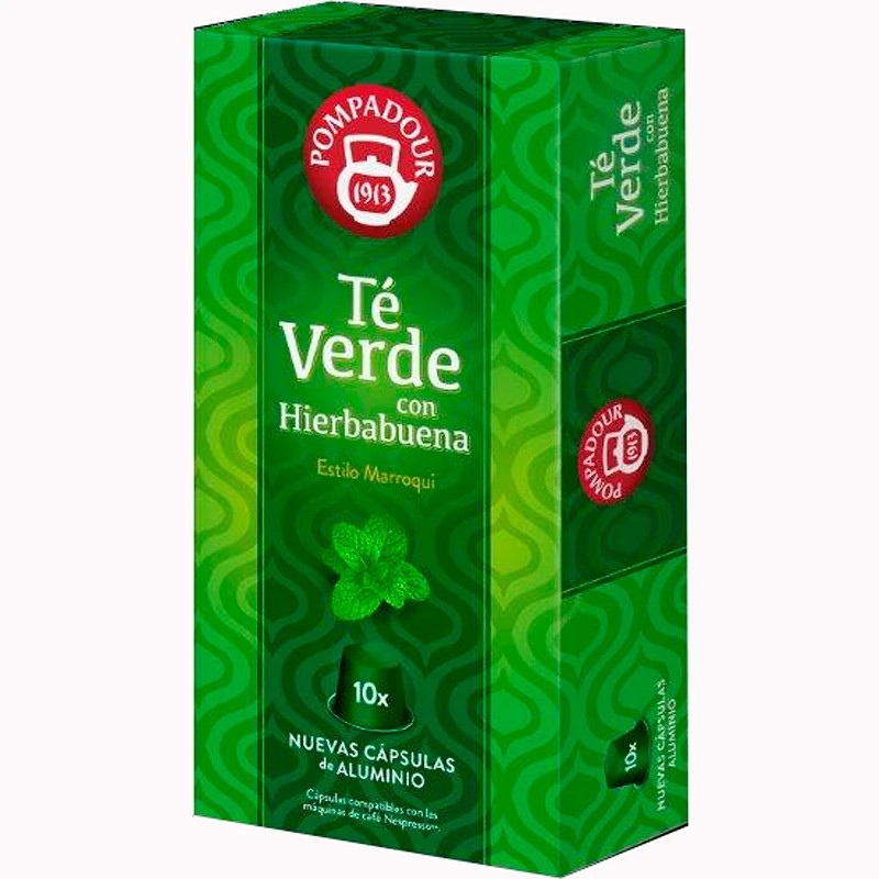 Té Verde con Hierbauena 10 Cápsulas aluminio Pompadour, compatibles Nespresso