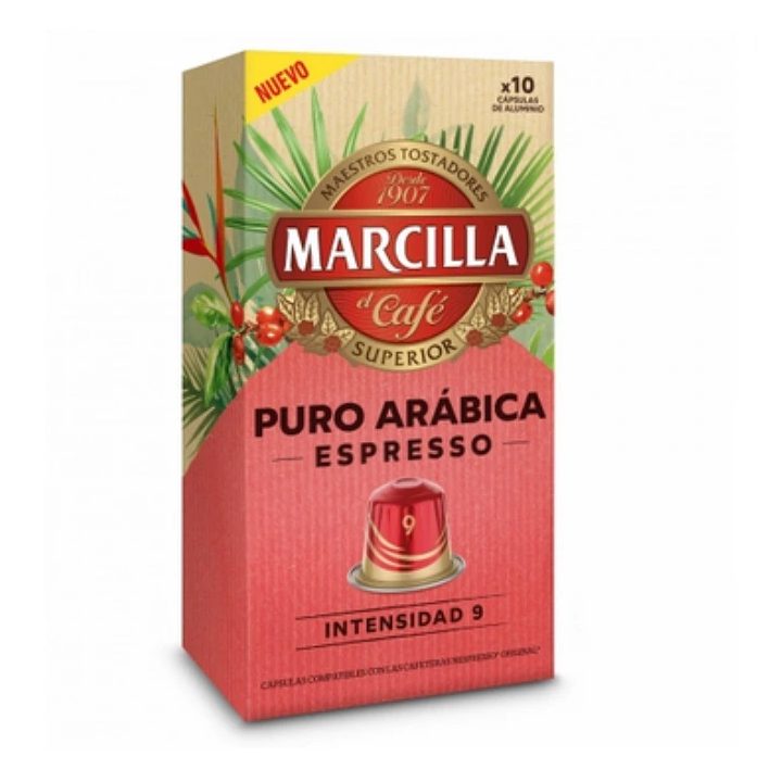 Marcilla Puro Arábica Espresso, 10 cápsulas de aluminio compatibles Nespresso