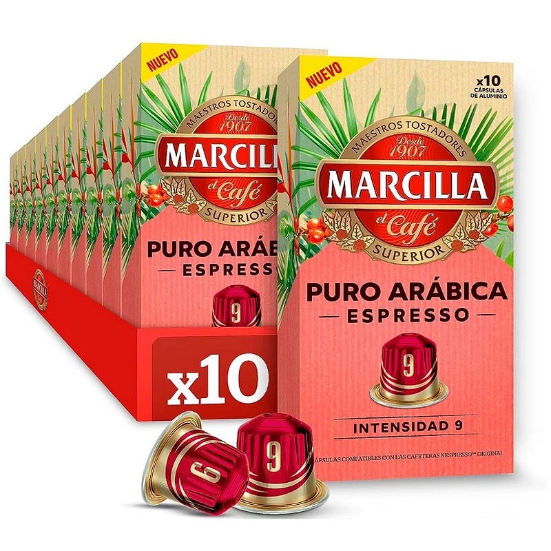 10 cajas Marcilla Puro Arábica Espresso 10 cápsulas de aluminio compatibles Nespresso