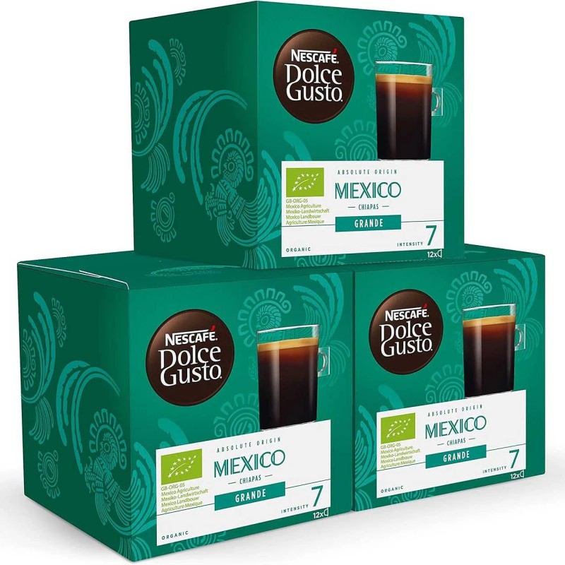 3 cajas de Origen México Chiapas Grande 12 cápsulas Nescafé Dolce Gusto