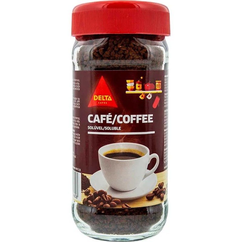 Delta Café Soluble tarro de200 gramos con cafeína, Tueste Natural