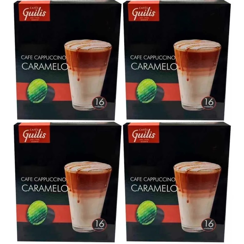 4 cajas de Capuchino Caramelo  16 capsulas compatibles Dolce Gusto cafés Guilis