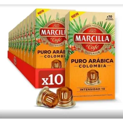 10 cajas Marcilla Puro Arábica Colombia 10 cápsulas de aluminio compatibles Nespresso