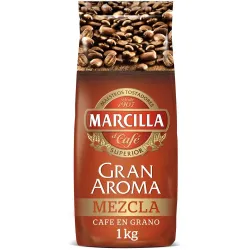 Marcilla Gran Aroma Mezcla, 80% Natural y 20% torrefacto, 1kg de café en grano