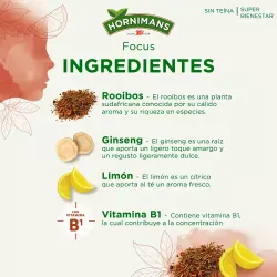 ingredientes Hornimans Super Bienestar Focus con Rooibos y vitamina B1 15 bolsitas.
